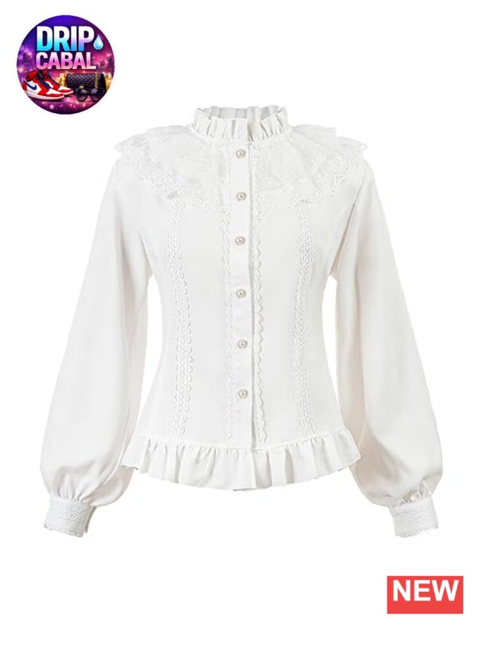 Victorian Chiffon Blouse High Neck Ruffled Lace Long Sleeve Top